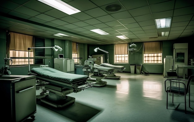 Modern hospital ward interior with patient beds