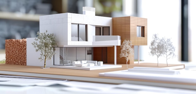 Modern House Architectural Model on Designers Desk