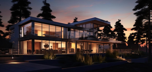modern house at dusk in the style of uhd image minimalistic landscapes