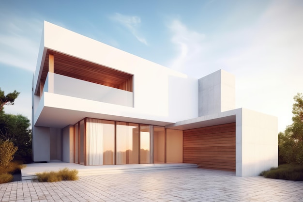 Modern house exterior minimal style with white concrete wall AI generated