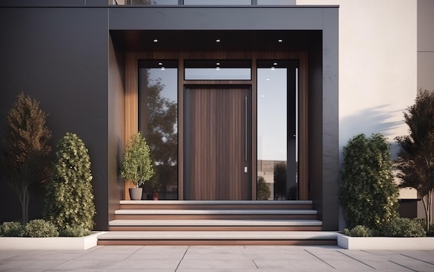 Modern house facade Main entrance of living building AI Generative AI