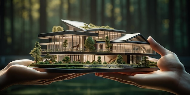 Modern House in Hand 3D Render AI gegenereerd