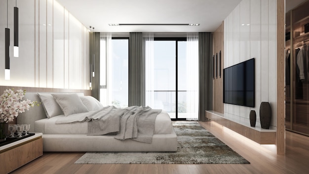 Casa moderna e interior design della camera da letto e parete sfondo texture