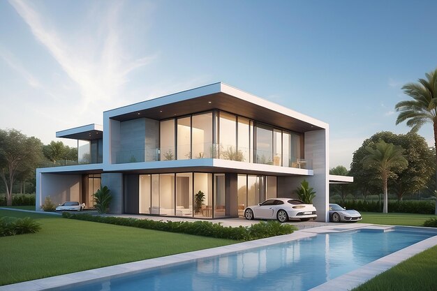 Modern house isolated on background concept for real estate or property