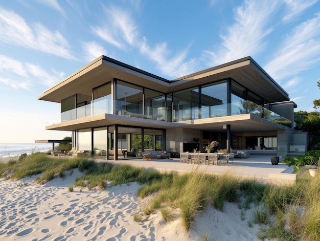 A modern house situated along the coast