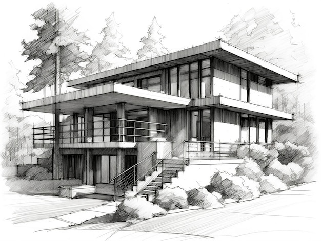 Modern house sketch illustration