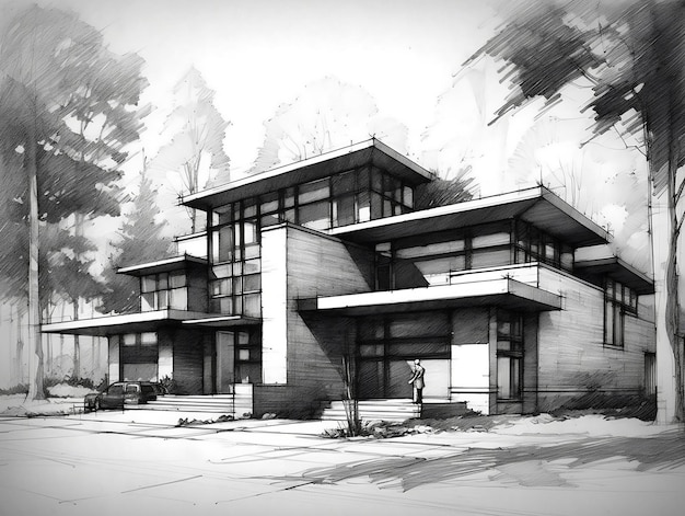 Modern house sketch illustration