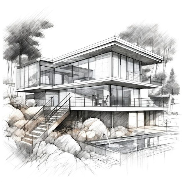 Modern house sketch illustration