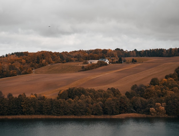 Modern house stands on the hill Scenic landscape with home on the top of the high ground