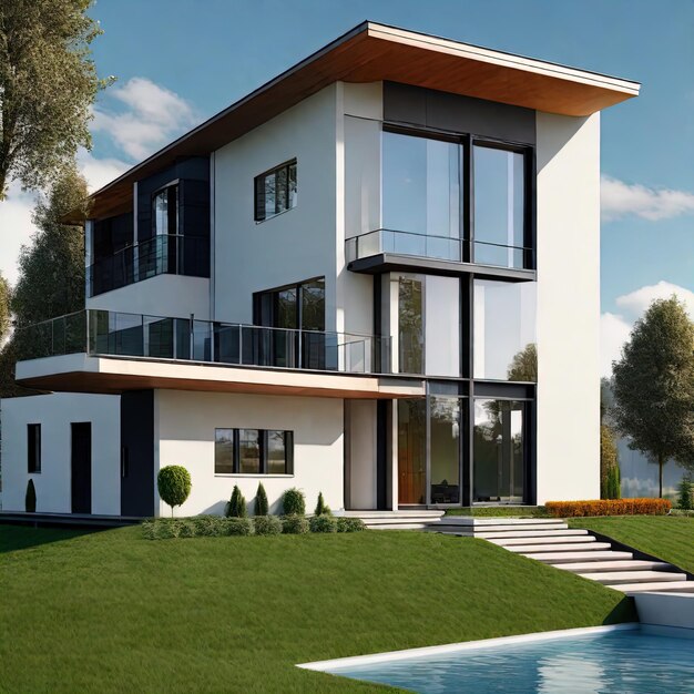 modern house with a beautiful gardenmodern luxury villa 3 d render