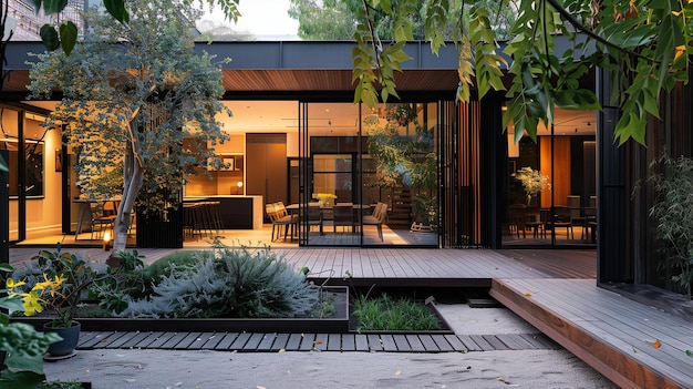 갑판 과 정원 을 가진 현대적 인 집