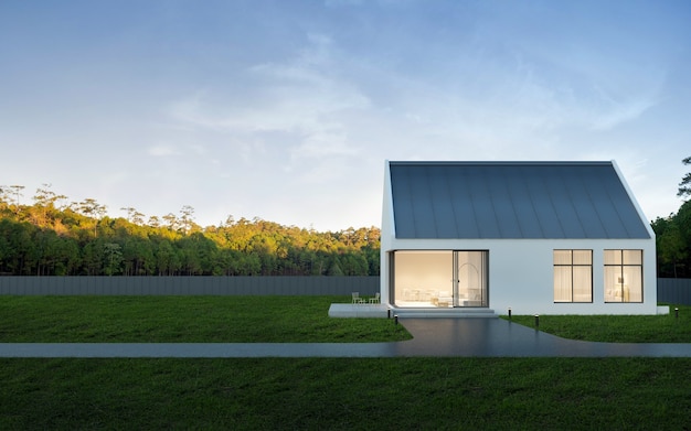 Modern house with green lawn