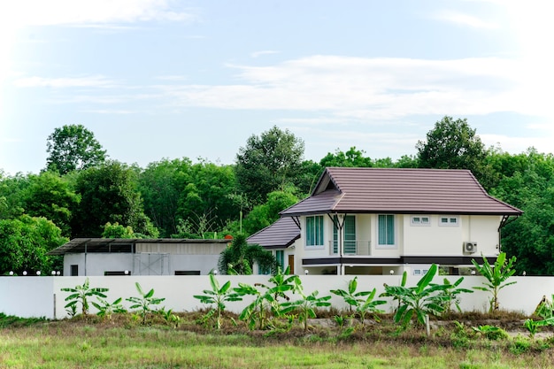 Modern house with green tree, Big house surround with nice nature, Single home with landscape nature, Rain forest in Thailand