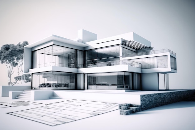 Modern house with large windows and natural lighting Generative AI