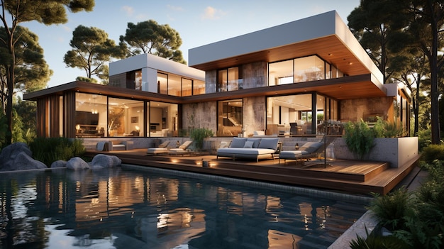 Modern house with patio and swimming pool