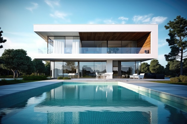 Modern house with pool Hitech luxury villa real estate home property exotic garden