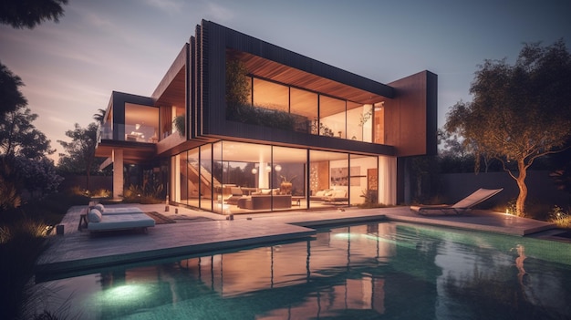 Modern house with pool in luxurious style Generative Ai