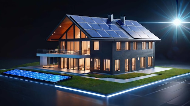 Modern House With Solar Panel on Roof Generative AI