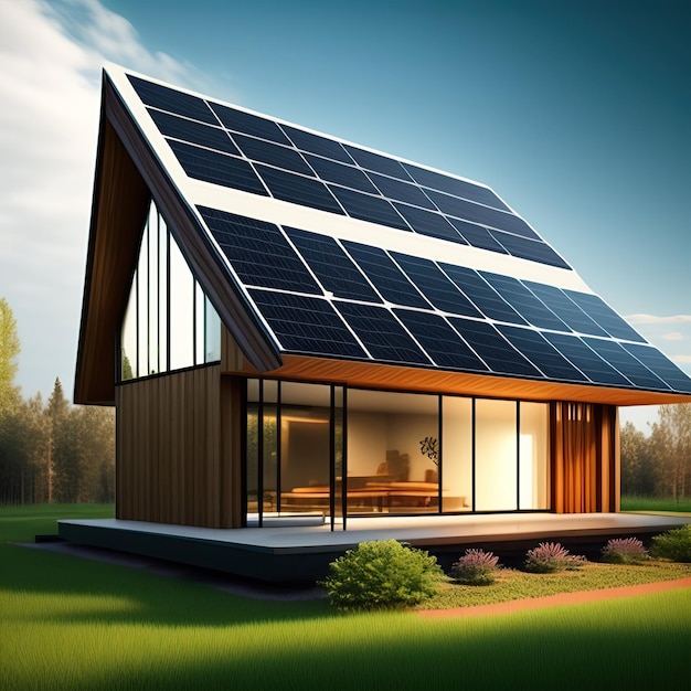 A modern house with a solar panel on the roof