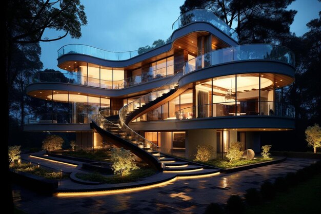 Photo a modern house with stairs leading to the top level