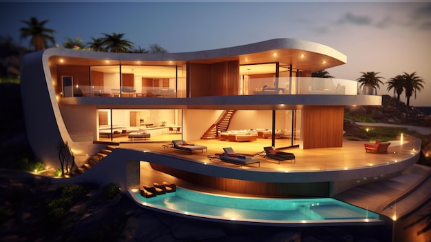 Modern house with a swimming pool modern pool villa at the beach