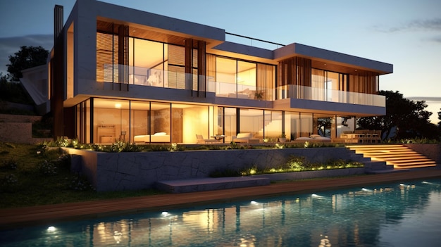 Modern house with a swimming pool modern pool villa at the beach