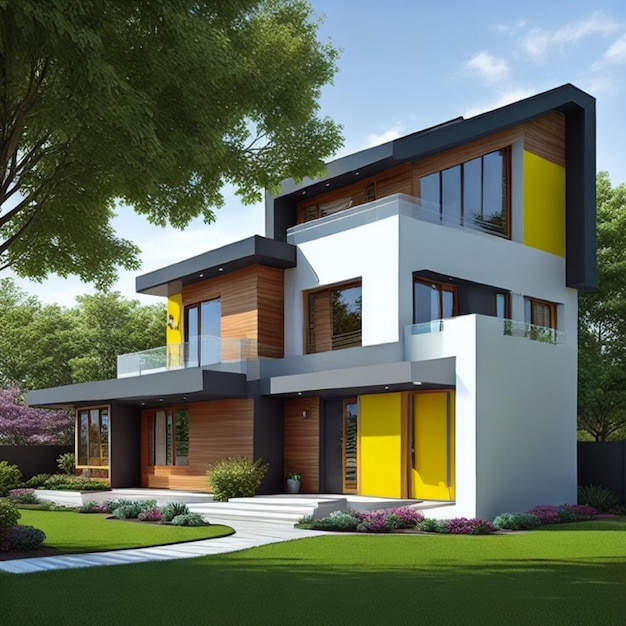 A modern house with a unique asymmetrical