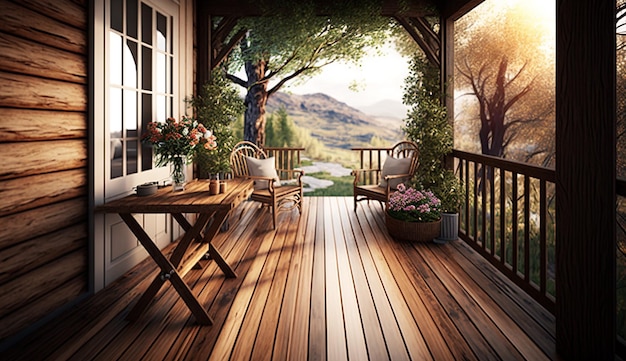 Modern house wood outdoor decking interior design AI Generated image