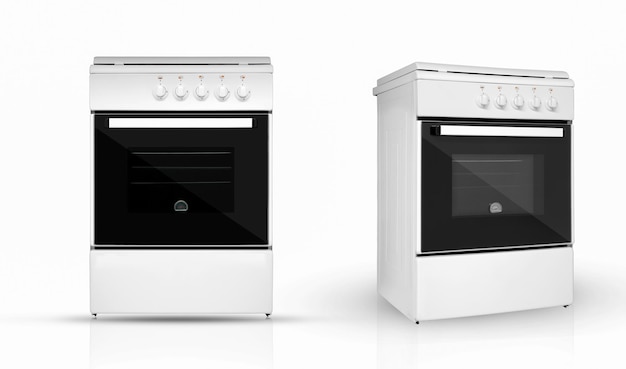 白い背景のキッチン家電の2つのレビュー条項のモダンな家庭用キッチンオーブン