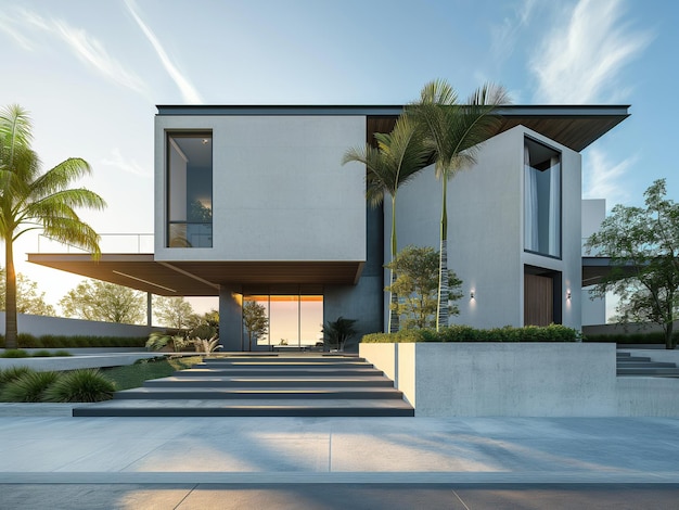 Modern houses with single buildings and wide uninhabited brick floors