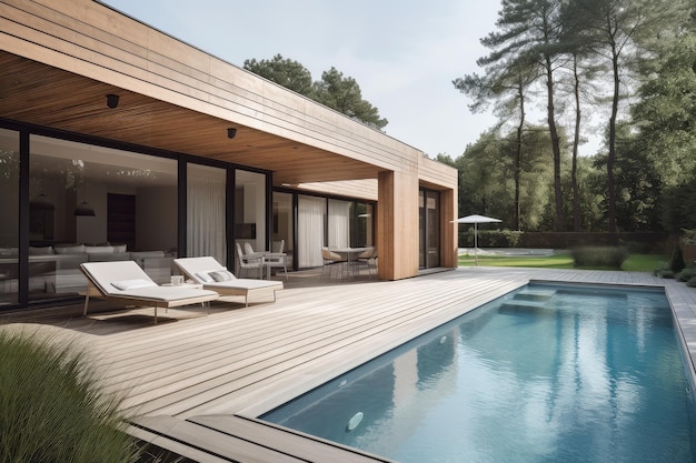 Modern houten terraszwembad Genereer Ai