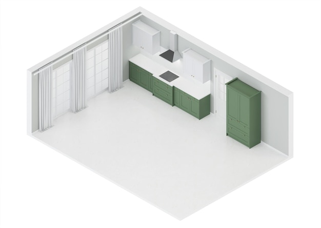 Modern huis interieur. Orthogonale projectie. Uitzicht van boven. 3D-weergave.