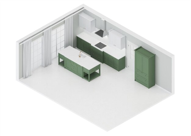 Modern huis interieur. Orthogonale projectie. Uitzicht van boven. 3D-weergave.