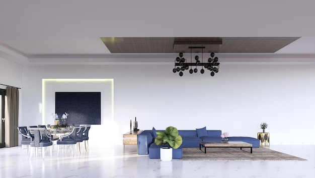 Modern huisconcept woonkamer illustratie met witte muur voor mockup