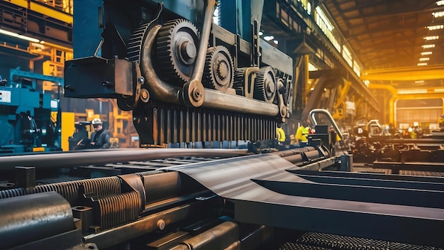 Modern hydraulic metal bending machine in a metallurgical factory