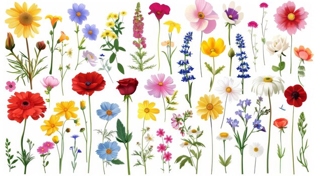 Modern illustration of a bunch of colorful flowers