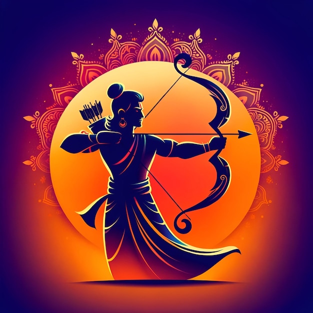 Modern illustration for the celebration of ram navami with a stylized silhouette of lord rama