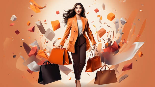 modern illustration depicting a shopping woman