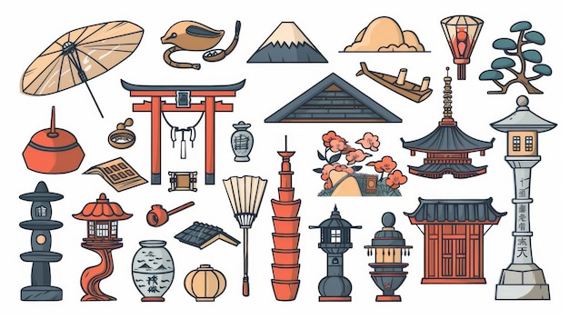 Photo modern illustration of japanese traditional objects