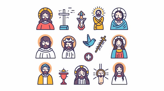 Photo modern illustration of jesus characters and biblical symbols in flat design style