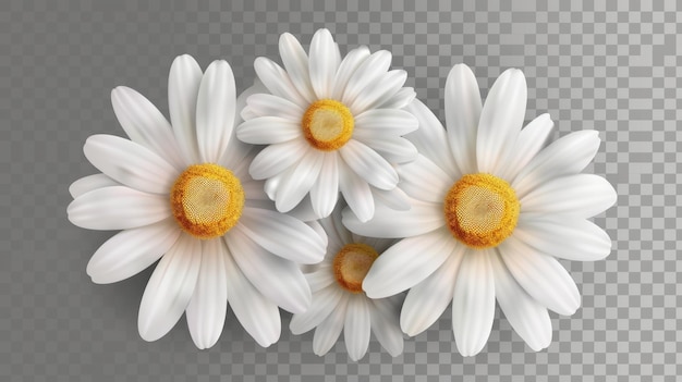 Photo modern illustration of realistic chamomile flowers isolated on transparent background