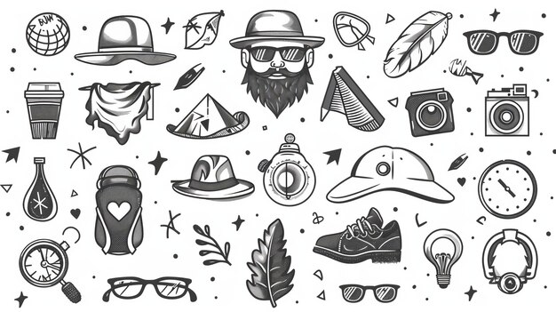 Photo modern illustration set of hipster logo signs in black and white