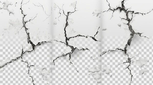 Modern illustration showing realistic cracks on a dry surface isolated on transparent background Weathered paint old building facade damaged wall surface grunge texture worn enamel