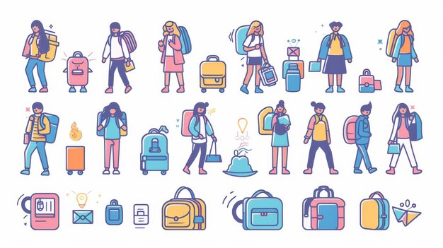 Modern illustration of students sucked into backpacks using flat design style minimalism