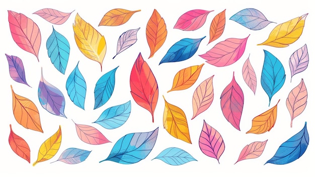 Modern illustration with gradation fantasy color leaves