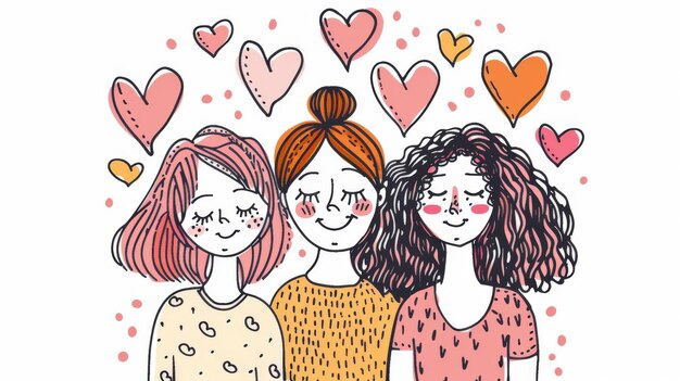 Photo modern illustrations of women who love theirself on postcards hand drawn style