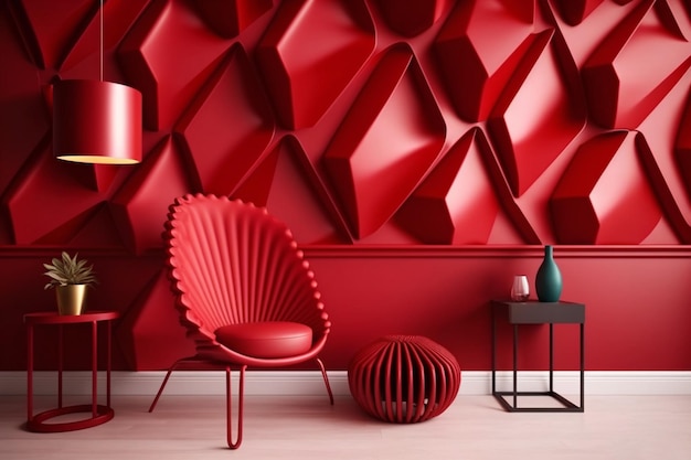 Photo a modern image of a room with red pantone decor and sleek furniture