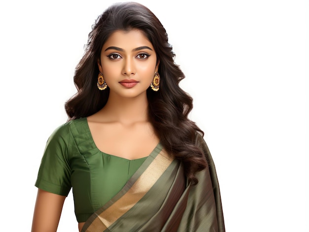 Photo modern indian girl exudes elegance of heritage and modernity in traditional banarasi saree with tren