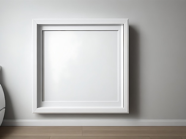 Современный дизайн интерьера с белой реалистичной квадратной пустой рамкой для фотографий Макет на белой стене для презентации продукта 3D шаблон рамки для плаката в гостиной деревянный пол