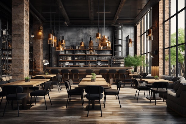 생성 AI로 만든 현대적인 산업 카페룸 인테리어 디자인